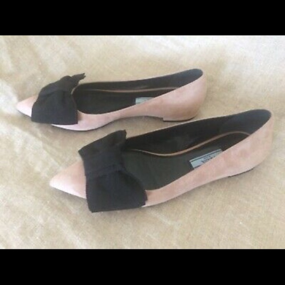 Prada Ballet Flats Bow Pink Suede Pointed Toe 6 - Picture 2 of 8